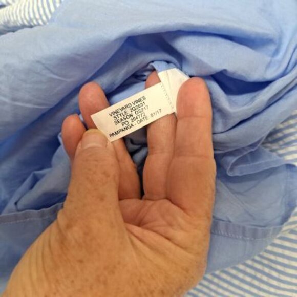 Vineyard Vines Criss Cross Seersucker Dress Blue Hydrangea White Stripe - Picture 7 of 7